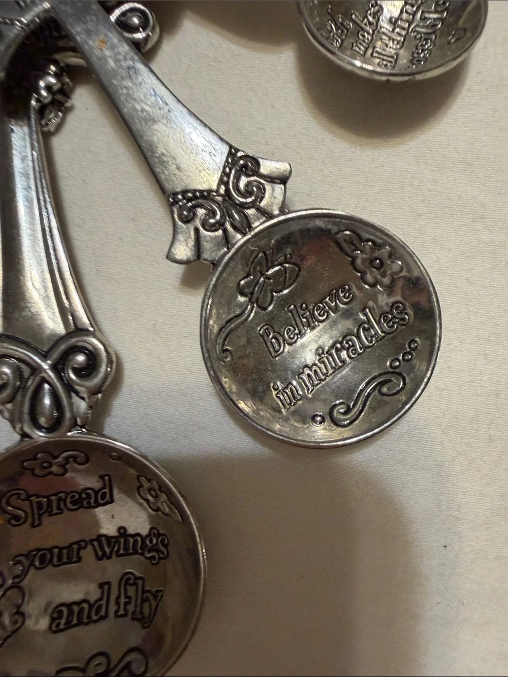 Decorative Silver Tone Cross Measuring Spoon Set - Elegant Home Dining Accent